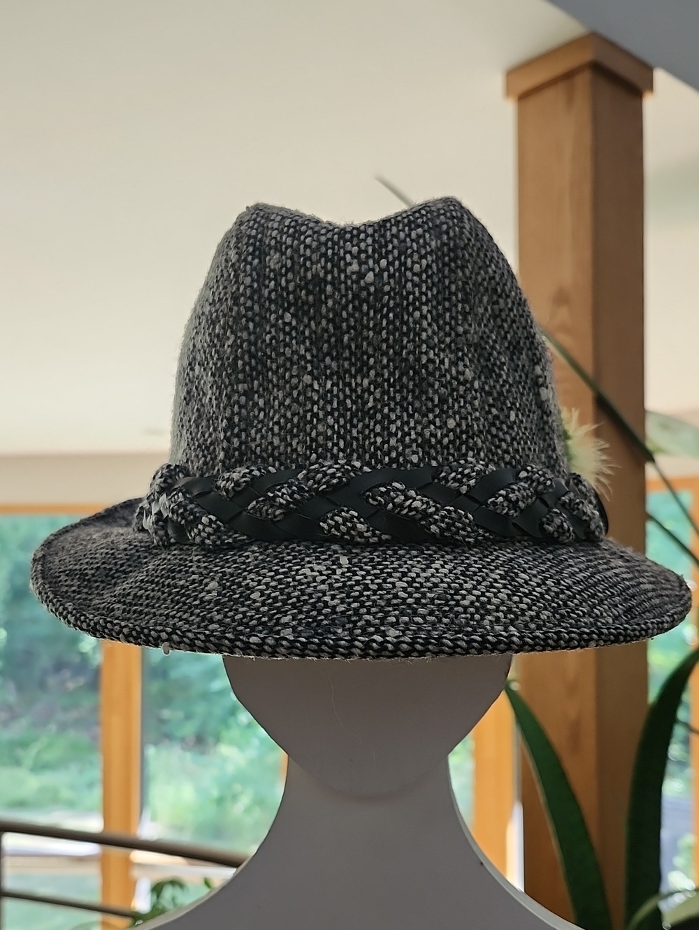 Stetson Black and Gray Braided-Trim Fedora Hat